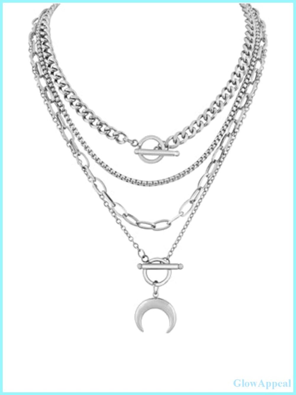 Layered Crescent Moon Choker Necklace Stainless Steel Gothic Punk Set